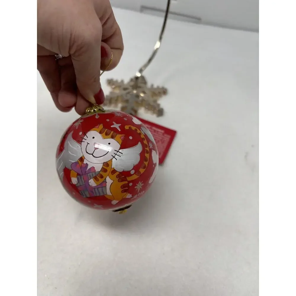 Pier 1 Li Bien Cats and Dogs Christmas Ornament 2010 Red‎ Round Kitty Puppy